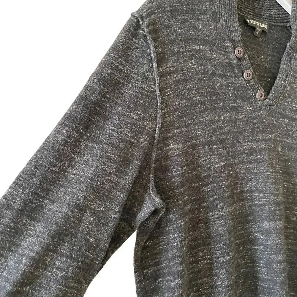 Express Heather Navy V Neck Long Sleeves Cotton Wool Blend Men’s SZ M #1526